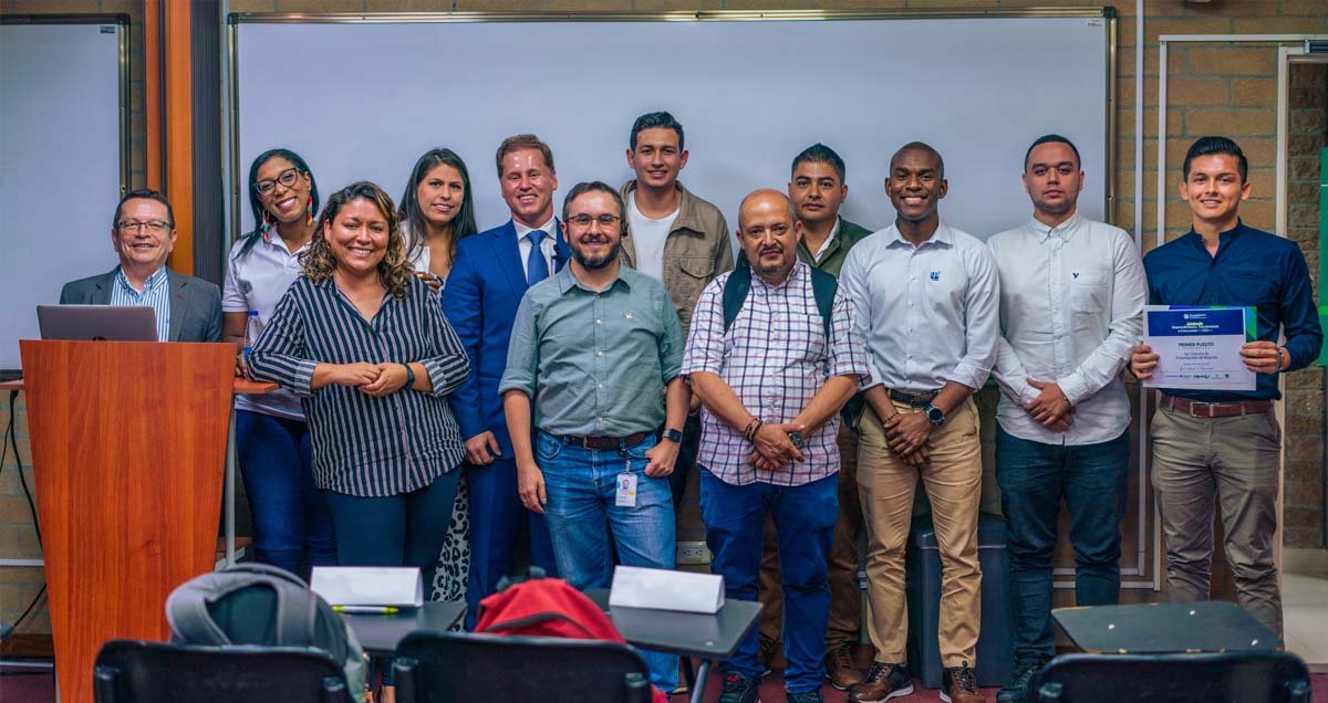 Feras Mousilli with startup pitch contestants in Medellin, Colombia